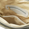 Internal Zip Pocket View Of The Light Grey Leather Backpack Ladies