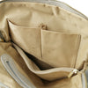 Internal Pocket View Of The Light Grey Leather Backpack Ladies