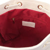 Internal Zip Pocket View Of The Beige Womens Bucket Bag