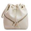 Front View Of The Beige Womens Bucket Bag