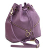 Angled And Shoulder Strap View Of The Lilac Womens Bucket Bag