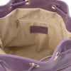 Internal Zip Pocket View Of The Lilac Womens Bucket Bag