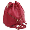 Angled And Shoulder Strap View Of The Pink Womens Bucket Bag
