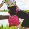 Woman Posing With The Pink Womens Bucket Bag