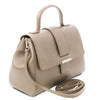 Angled And Shoulder Strap View Of The Light Taupe Womens Handbag