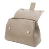 Front Flap And Closure View Of The Light Taupe Womens Handbag