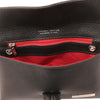 Internal Zip Pocket View Of The Black Womens Leather Clutch