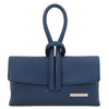 Front View Of The Dark Blue Womens Leather Clutch