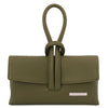 Front View Of The Forest Green Womens Leather Clutch
