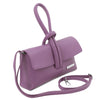 Angled And Shoulder Strap View Of The Lilac Womens Leather Clutch