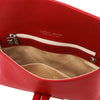 Internal Compartments View Of The Lipstick Red Womens Leather Clutch