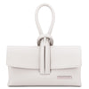 Front View Of The White Womens Leather Clutch