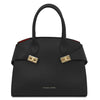 Womens Leather Handbag and Toiletry Case Set - Leather black handbag with gold hardware