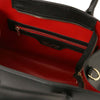 Womens Leather Handbag and Toiletry Case Set interior showing red lining and zipper pocket for organization.