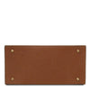 Womens Leather Handbag, back view showcasing smooth cognac leather and golden studs for added durability.
