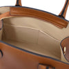 Interior view of a Womens Leather Handbag showcasing spacious compartments and premium leather craftsmanship.