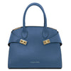 Womens Leather Handbag and Toiletry Case Set in denim, crafted from premium leather.