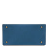 Womens Leather Handbag and Toiletry Case Set - bottom view of the denim leather handbag.