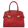 Womens Leather Handbag and Toiletry Case Set, lipstick red Leather handbag with elegant design and gold accents.