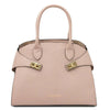 Womens Leather Handbag stylish nude handbag with elegant buckle details.