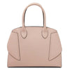 Womens Leather Handbag in soft nude leather with structured design and dual handles.
