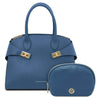 Womens Leather Handbag and Toiletry Case Set in denim, showcasing elegant design and premium quality.