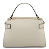 Womens Leather Tote Bag in elegant beige, showcasing a structured design with stylish top handles.