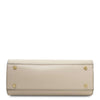 Womens Leather Tote Bag in beige with gold accents, showcasing a sleek and elegant design.