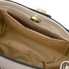 Interior view of Womens Leather Tote Bag showing spacious compartment and pockets for organization.