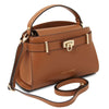 Womens Leather Tote Bag in cognac, featuring a structured design and detachable strap.
