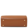 Womens Leather Tote Bag in cognac with gold studs for stylish everyday use