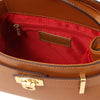 Interior view of Womens Leather Tote Bag featuring zip pocket and spacious design for organization.