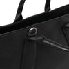 Close Up Shoulder Strap Connection View Of The Black Womens Leather Tote