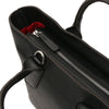 Zip Closure View Of The Black Womens Leather Tote