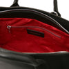 Internal Zip Pocket View Of The Black Womens Leather Tote