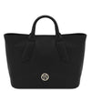 Front View Of The Black Womens Leather Tote