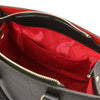 Internal Pocket View Of The Black Womens Leather Tote