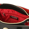 Internal Zip Pocket View Of The Black Womens Leather Tote