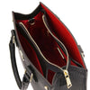 Overhead Compartment View Of The Black Womens Leather Tote