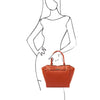 Woman Posing With The Brandy Womens Leather Tote
