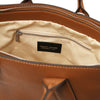 Internal Zip Pocket View Of The Cognac Womens Leather Tote