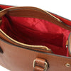 Internal Pocket View Of The Cognac Womens Leather Tote