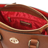 Internal Zip Pocket View Of The Cognac Womens Leather Tote