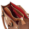 Overhead Compartment View Of The Cognac Womens Leather Tote