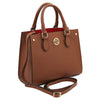 Angled and Shoulder Strap View Of The Cognac Womens Leather Tote