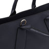 Close Up Shoulder Strap Connection View Of The Dark Blue Womens Leather Tote
