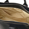 Internal Pocket View Of The Dark Blue Womens Leather Tote