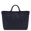 Rear View Of The Dark Blue Womens Leather Tote
