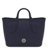 Front View Of The Dark Blue Womens Leather Tote
