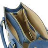 Overhead Compartment View Of The Denim Womens Leather Tote